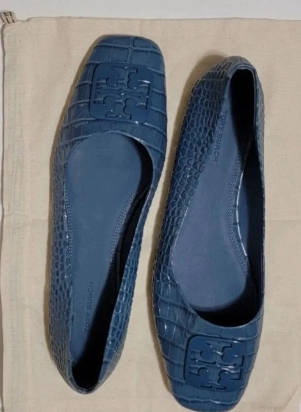 Tory Burch Georgia Flats Croc Embossed Leather Designer Chic Womens 10.5 New